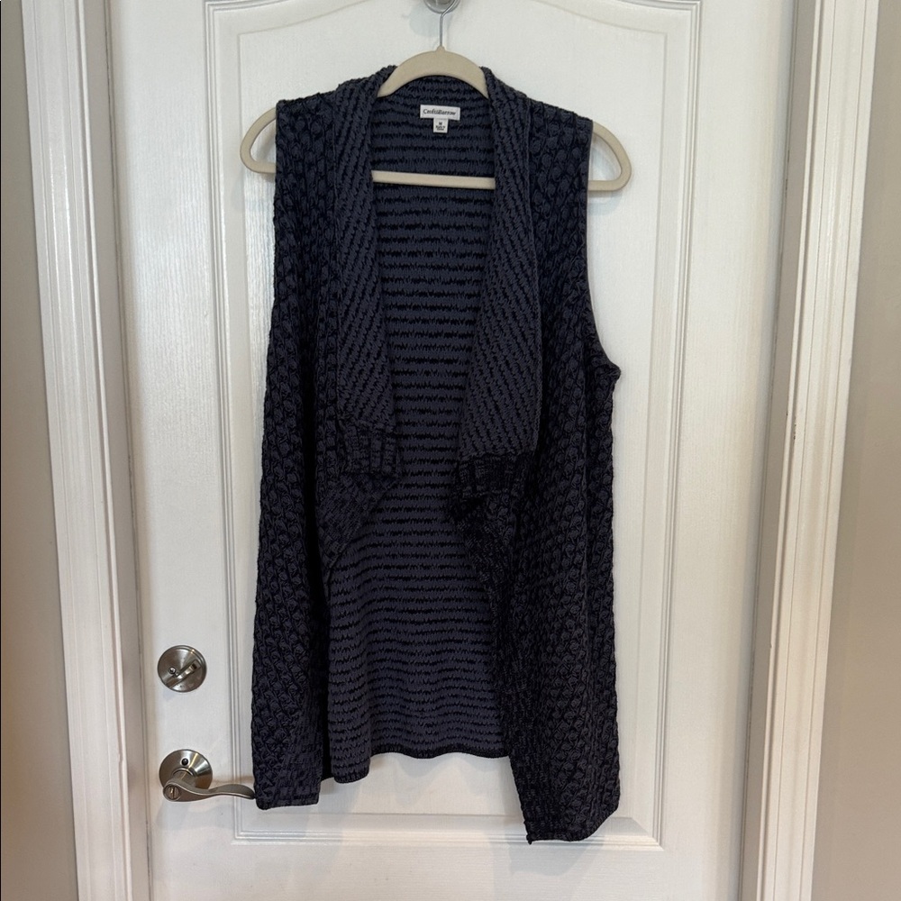 Croft & Barrow Textured Knit Sleeveless Cardigan Vest Womens M Blue Open Front